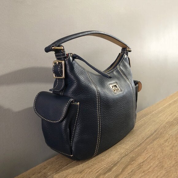 Dooney & Bourke Pebbled Grain Leather Portofino Hobo Navy Shoulder Bag - Picture 5 of 16